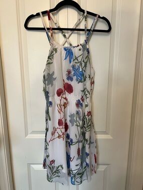 Lagaci White Floral Print Dress with Blue and Green Accents